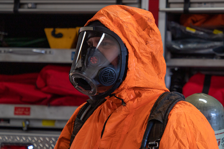 Firefighter in Hazmat Gear