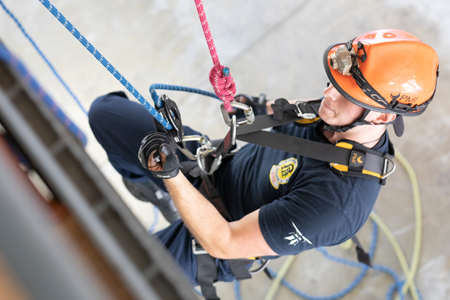 Firefighter in Repelling Gear