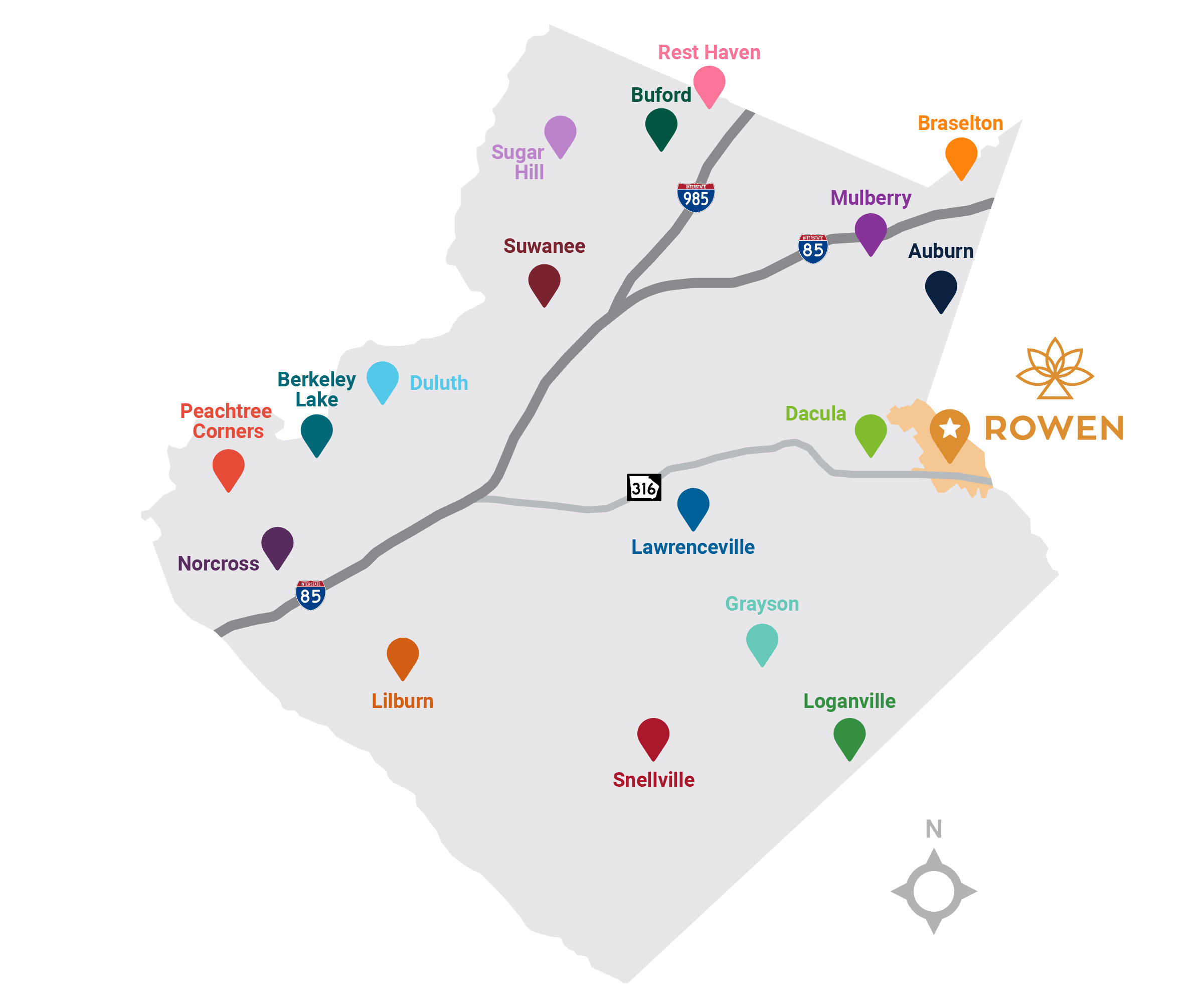 Gwinnett County Rowen Map