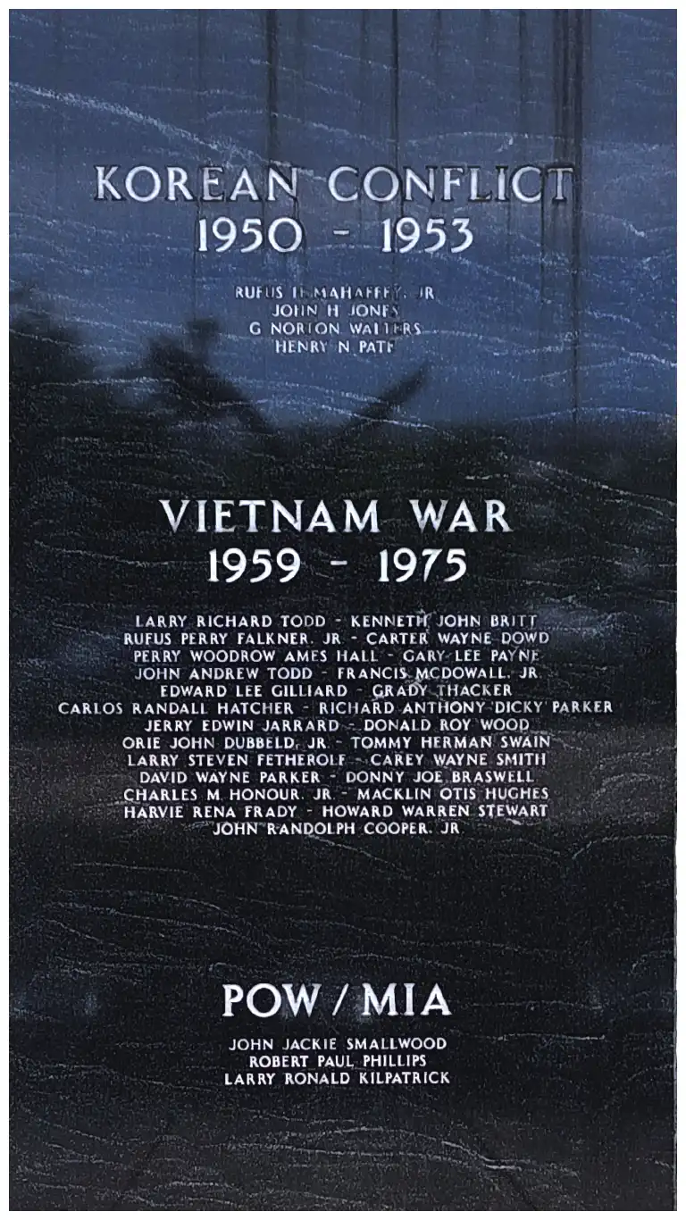 Image of Marker #9 representing Gwinnett County's fallen heroes from the wars waged in the United State's rivalry with the Soviet Union.