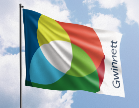 Image depicting Gwinnett County flag in flight.