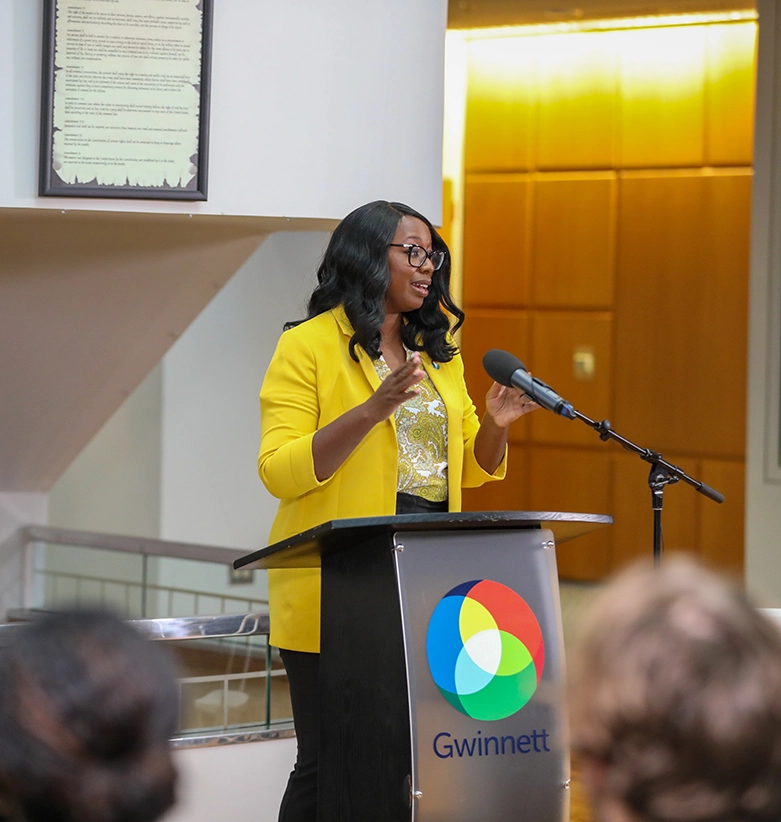 Chairwoman Nicole Love Hendrickson speaking