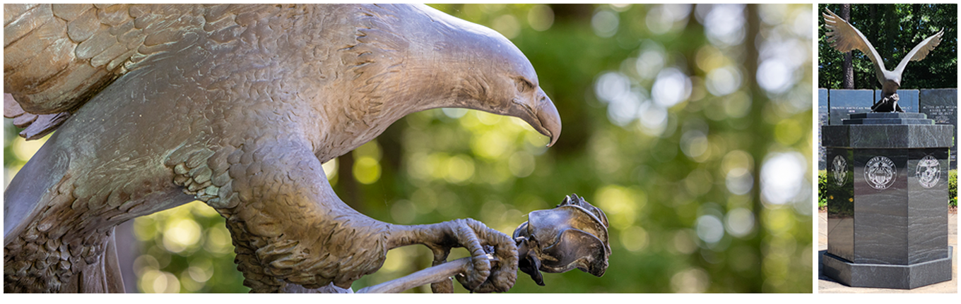 Image of the eagle statue in the entrance garden.