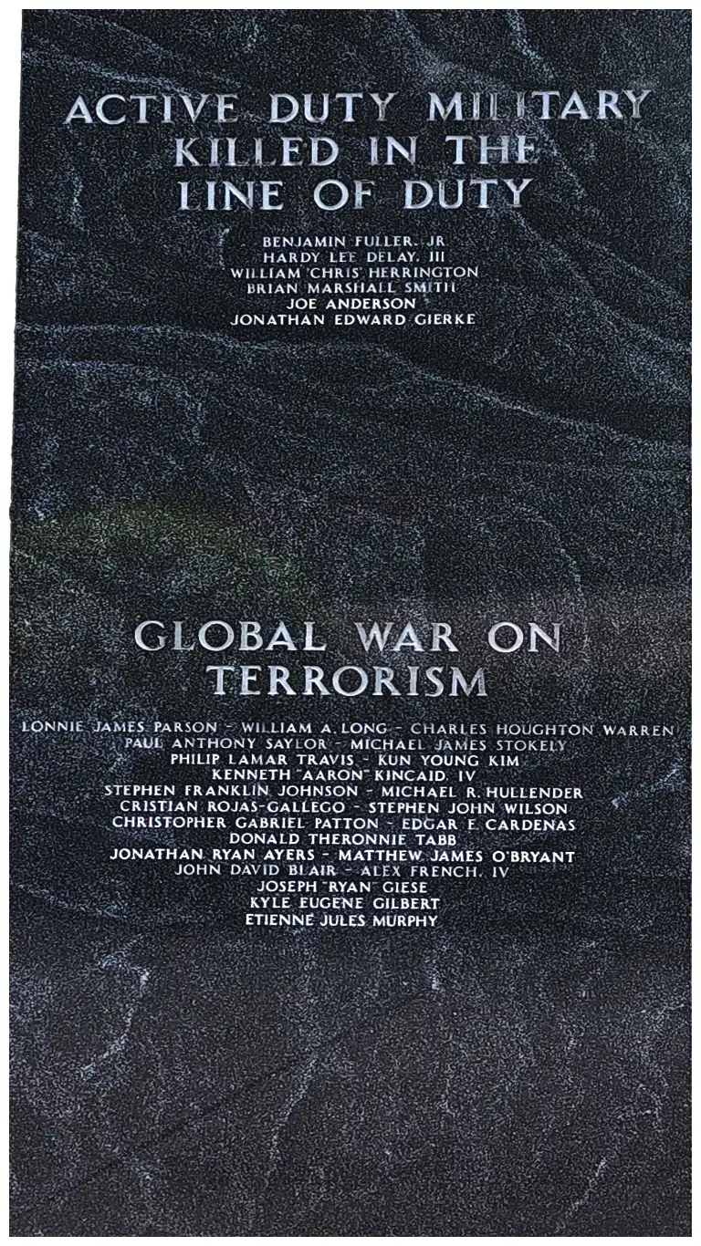 Image of Marker #10 representing Gwinnett County's fallen heroes from the wars waged in the United State's battle against terrorism.