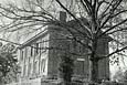 Black and white photo of a historic building
