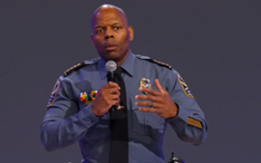 Police Chief J.D. McClure presents to the residents of Peachtree Corners